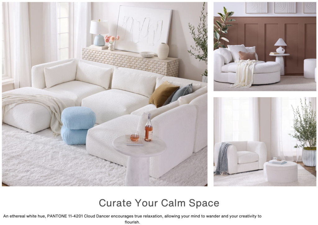 Cultivating calm and relaxation, the exclusive Joybird x Pantone collaboration fulfills our longing for harmony at home with invitingly tactile fabrics that evoke serenity and inspire quiet reflection.COURTESY OF PANTONE COLOR INSTITUTE